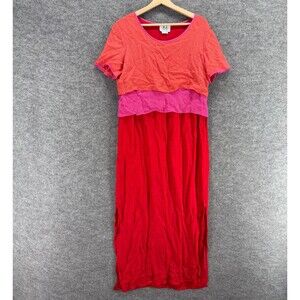R.J. Collection Dress Women 12 Red Maxi Long Crew Neck Short Sleeve Rayon